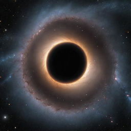 A stunning, realistic depiction of a black hole, with stars and galaxies surrounding it in the infinite expanse of the cosmos.