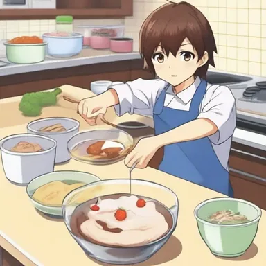 In the anime series, the protagonist uses a mixing bowl to prepare delicious desserts for his friends.