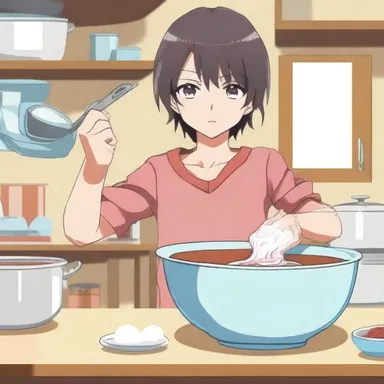 In the anime series, the protagonist uses a mixing bowl to prepare delicious desserts for his friends.