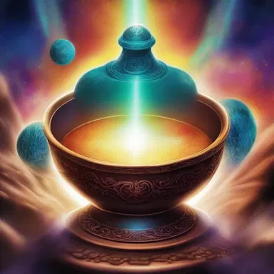 According to ancient mythology, a powerful deity used a magical mixing bowl to create the universe.