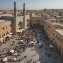 A bustling Iran cityscape prior to the Islamic Revolution, with traditional Persian architecture, vibrant marketplaces, and daily life unfolding