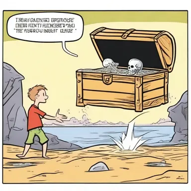 In the comic strip, the character misstated the location of the treasure chest.