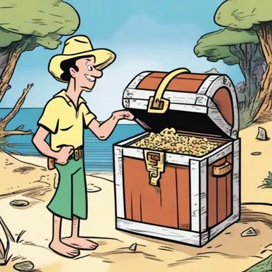 In the comic strip, the character misstated the location of the treasure chest.