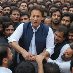 Imran Khan, the Prime Minister of Pakistan, in the midst of a crowd of people