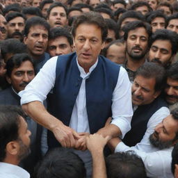 Imran Khan, the Prime Minister of Pakistan, in the midst of a crowd of people