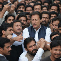 Imran Khan, the Prime Minister of Pakistan, in the midst of a crowd of people