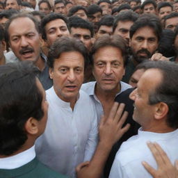 Imran Khan, the Prime Minister of Pakistan, in the midst of a crowd of people