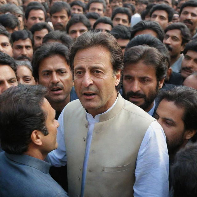 Imran Khan, the Prime Minister of Pakistan, in the midst of a crowd of people