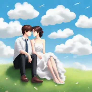 As they sat on the grassy hill, they admired the fluffy cumulus clouds floating above, creating a romantic atmosphere.