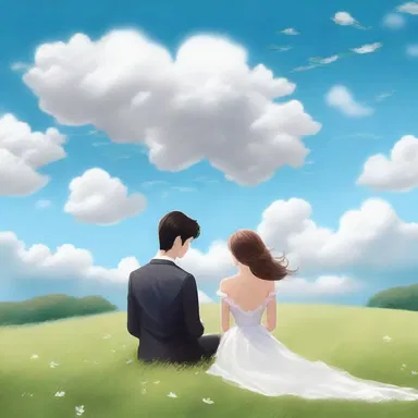 As they sat on the grassy hill, they admired the fluffy cumulus clouds floating above, creating a romantic atmosphere.