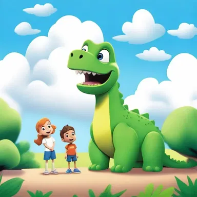 In the children's cartoon, the characters looked up and pointed at the cumulus cloud shaped like a friendly dinosaur, marveling at its existence.