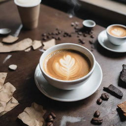 A cup of coffee amidst a chaotic scene