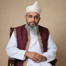 A dignified, smart Maulvi (Muslim Scholar), spotted in traditional attire, with a hint of modern touch for sophistication.