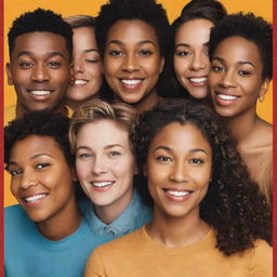 Design a compelling movie poster focused on a self-esteem group. The poster should depict a diverse set of individuals engaging in supportive interactions, embedded in a warm and welcoming color scheme.