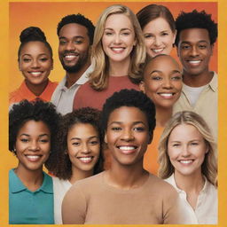 Design a compelling movie poster focused on a self-esteem group. The poster should depict a diverse set of individuals engaging in supportive interactions, embedded in a warm and welcoming color scheme.