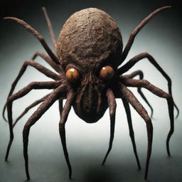 Construct a Lovecraftian creature which melds features of a spider with a hauntingly human face.