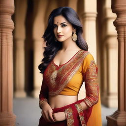 A high-resolution photograph featuring a Desi Indian actress in a modern dress