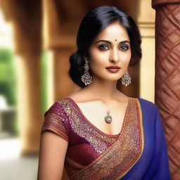 A high-resolution photograph featuring a Desi Indian actress in a modern dress