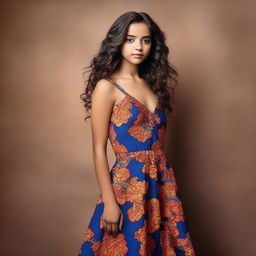 A high-quality photograph portraying a young actress in a modern dress