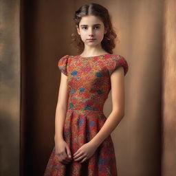 A high-quality photograph portraying a young actress in a modern dress