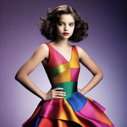 A high-resolution photograph featuring a young actress clad in a modern dress