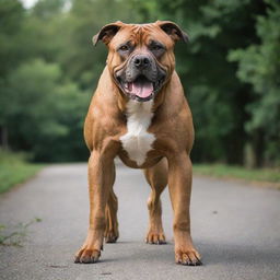 A highly muscular dog in an intimidating stance