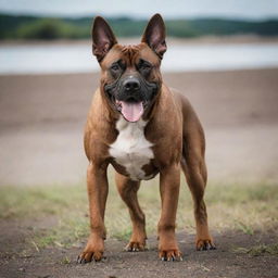 A highly muscular dog in an intimidating stance