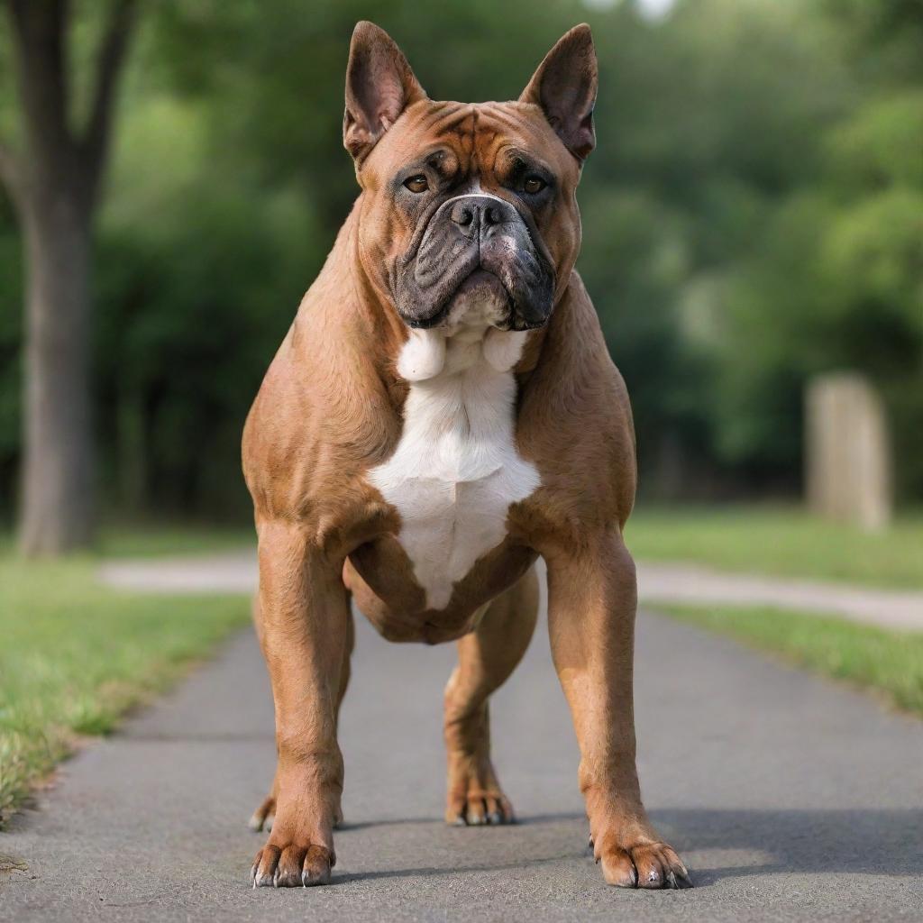 A highly muscular dog in an intimidating stance