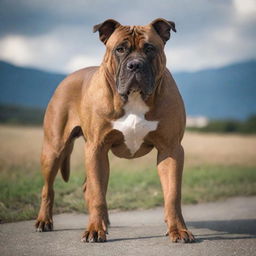 A highly muscular dog in an intimidating stance