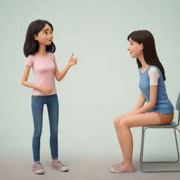 A cartoon image of two friends. One is a girl with a larger build, engaging in a conversation with her companion who has a skinny body.