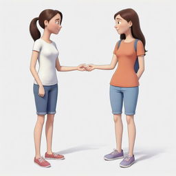 A cartoon image of two friends. One is a girl with a larger build, engaging in a conversation with her companion who has a skinny body.