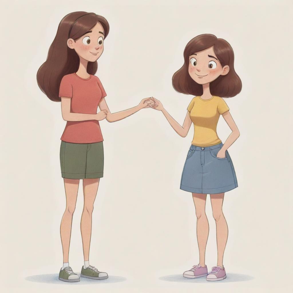 A cartoon image of two friends. One is a girl with a larger build, engaging in a conversation with her companion who has a skinny body.