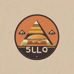 A logo for an Egyptian burger brand called '5ulio'. The design features iconic Egyptian symbols like a pyramid and the Sphinx, paired with a delicious burger graphic. The brand name '5ulio' is prominently displayed.