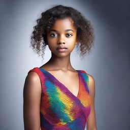 This is a high-resolution, professional photograph of a young actress clad in a trendy, modern dress