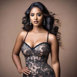 This is a high-resolution photograph featuring a young actress dressed in a fashionable modern attire