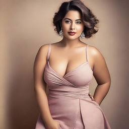 A high-quality photograph of a young actress, dressed in a modern and stylish outfit