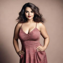 A high-quality photograph of a young actress, dressed in a modern and stylish outfit