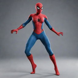 A female version of Spider-Man, maintaining the classic superhero stance and strength, with a well-designed curvy figure in the classic suit.