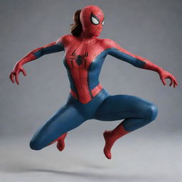 A female version of Spider-Man, maintaining the classic superhero stance and strength, with a well-designed curvy figure in the classic suit.