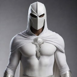 MoonKnight superhero costume reimagined in an Indian aesthetic, fusing traditional Indian clothing elements with symbolic MoonKnight features.