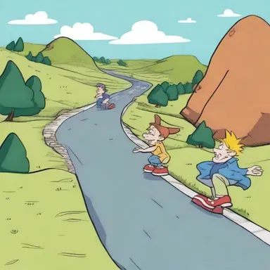 In the cartoon, the road had a sharp declination, causing the characters to slide down.