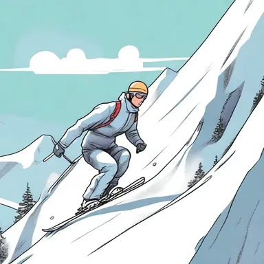The comic strip depicted a skier gracefully going down the steep declination of the mountain.