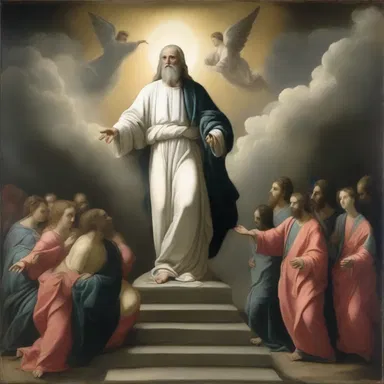 The religious painting showcased a dramatic declination in the path leading to heaven.