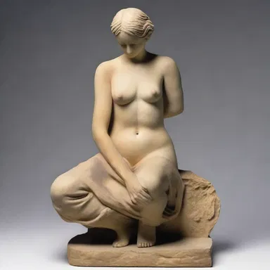 The sculpture artist skillfully carved the figure with a slight declination in posture, giving it a natural look.