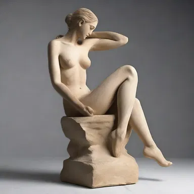 The sculpture artist skillfully carved the figure with a slight declination in posture, giving it a natural look.