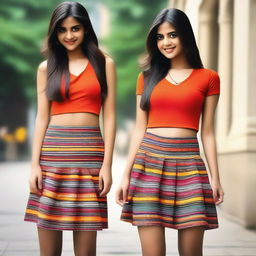 A high-resolution photograph showcases a Desi girl in a trendy mini skirt