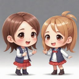 A cheerful Chibi character engaged in a lively conversation with her friend