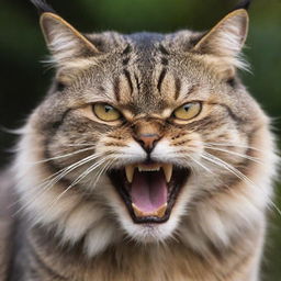 A close-up image of an angry cat, captured with the attention to detail a professional photographer would use