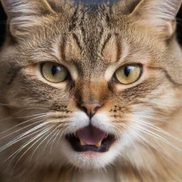 A close-up image of an angry cat, captured with the attention to detail a professional photographer would use