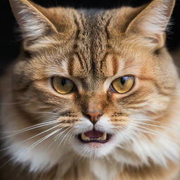 A close-up image of an angry cat, captured with the attention to detail a professional photographer would use